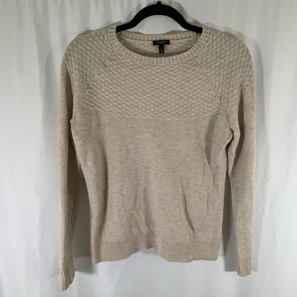 Talbots Lambswool Blend Women's Small Petite Ivory Long Sleeve Crew Neck